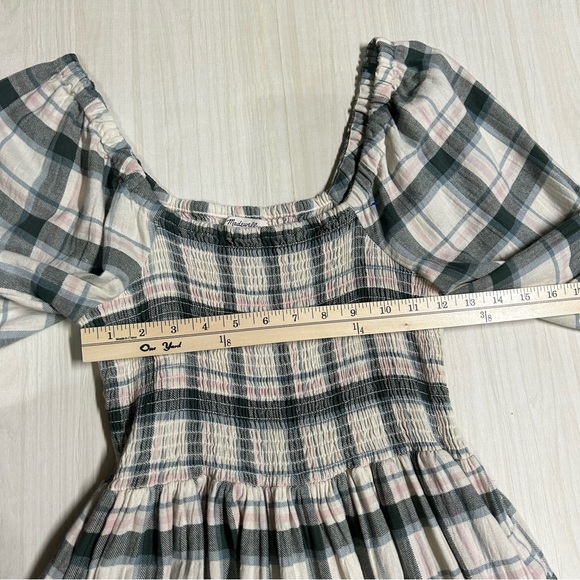 Madewell Lucie Elbow-Sleeve Smocked Mini Dress in Lebaum Plaid Size M - Picture 12 of 16